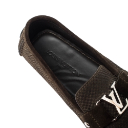 Louis Vuitton Seaweed Green Suede Damier Ebene Check Monte Carlo Loafers Size 44.5