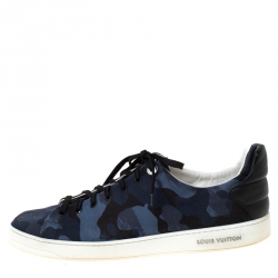 Louis Vuitton Blue Camouflage Fabric Frontrow Low Top Sneakers Size 43.5