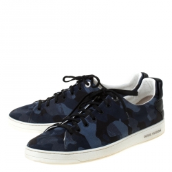 Louis Vuitton Blue Camouflage Fabric Frontrow Low Top Sneakers Size 43.5