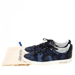 Louis Vuitton Blue Camouflage Fabric Frontrow Low Top Sneakers Size 43.5
