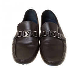 Pre Owned Louis Vuitton Dark Brown Leather Hockenheim Loafers Size 42.5