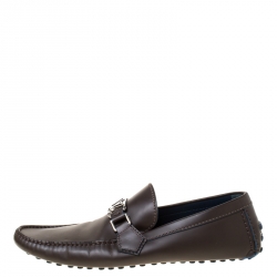 Pre Owned Louis Vuitton Dark Brown Leather Hockenheim Loafers Size 42.5