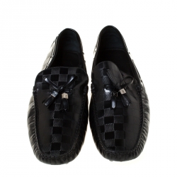 Louis Vuitton Damier Embossed Leather Bow Detail Loafers Size 44