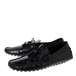 Louis Vuitton Damier Embossed Leather Bow Detail Loafers Size 44