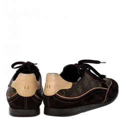 Louis Vuitton Brown Monogram Canvas and Suede Low Top Sneakers Size 43.5