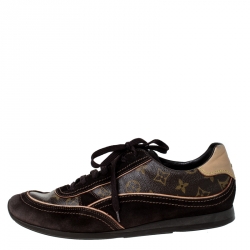 Louis Vuitton Brown Monogram Canvas and Suede Low Top Sneakers Size 43.5