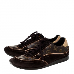 Louis Vuitton Brown Monogram Canvas and Suede Low Top Sneakers Size 43.5