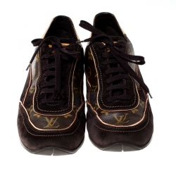 Louis Vuitton Brown Monogram Canvas and Suede Low Top Sneakers Size 43.5