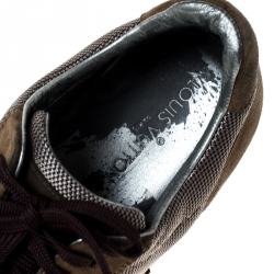 Louis Vuitton Grey/Olive Green Canvas and Suede Logo Velcro Strap Sneakers Size 42