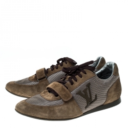 Louis Vuitton Grey/Olive Green Canvas and Suede Logo Velcro Strap Sneakers Size 42