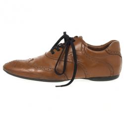 Pre Owned Louis Vuitton Tan Leather Lace Up Oxfords Size 43.5