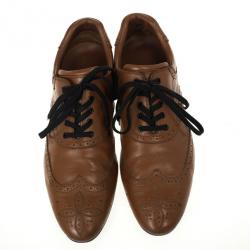 Pre Owned Louis Vuitton Tan Leather Lace Up Oxfords Size 43.5
