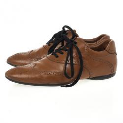 Pre Owned Louis Vuitton Tan Leather Lace Up Oxfords Size 43.5