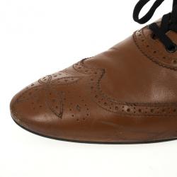 Pre Owned Louis Vuitton Tan Leather Lace Up Oxfords Size 43.5