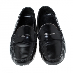 Pre Owned Louis Vuitton Black Leather Monte Carlo Slip On Loafers Size 45