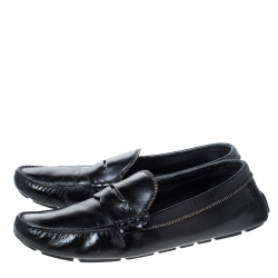 Pre Owned Louis Vuitton Black Leather Monte Carlo Slip On Loafers Size 45