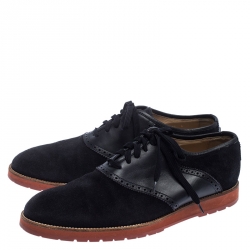 Pre Owned حذاء أوكسفورد لوي فيتون سويدي وجلد بروغ برباط أزرق كحلي مقاس 43