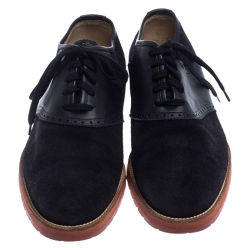 Pre Owned حذاء أوكسفورد لوي فيتون سويدي وجلد بروغ برباط أ زرق كحلي مقاس 43