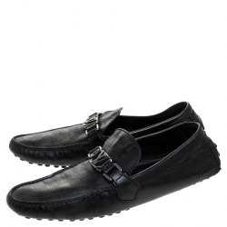 مملوكة مسبقًا Louis Vuitton Black Leather Damier Infini Hockenheim Moccasin Size 43.5