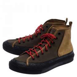 Louis Vuitton Multicolor Leather and Canvas Lace Up High Top Sneakers Size 43