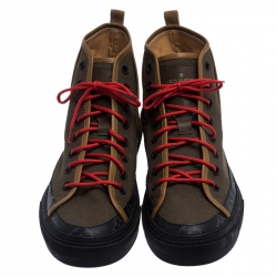 Louis Vuitton Multicolor Leather and Canvas Lace Up High Top Sneakers Size 43