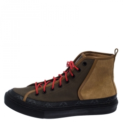 Louis Vuitton Multicolor Leather and Canvas Lace Up High Top Sneakers Size 43
