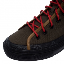 Louis Vuitton Multicolor Leather and Canvas Lace Up High Top Sneakers Size 43