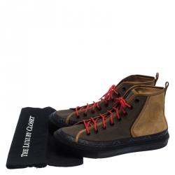 Louis Vuitton Multicolor Leather and Canvas Lace Up High Top Sneakers Size 43