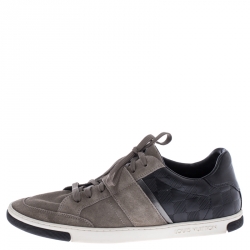 Pre Owned Louis Vuitton Grey/Black Suede And Leather Low Top Sneakers Size 41