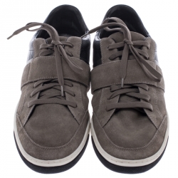 Pre Owned Louis Vuitton Grey/Black Suede And Leather Low Top Sneakers Size 41