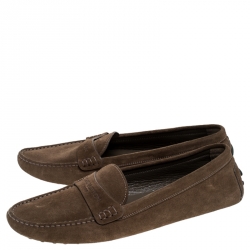 Pre Owned Louis Vuitton Brown Suede Slip On Loafers Size 41