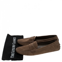Pre Owned Louis Vuitton Brown Suede Slip On Loafers Size 41