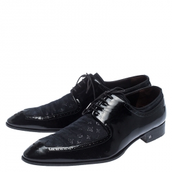 Pre Owned Louis Vuitton Amarante Monogram Fabric and Patent Leather Lace Up Derby Size 43.5