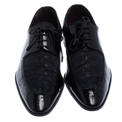 Pre Owned Louis Vuitton Amarante Monogram Fabric and Patent Leather Lace Up Derby Size 43.5