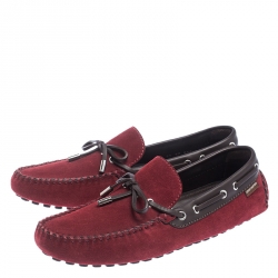 Pre Owned Louis Vuitton Red Suede Gloria Loafers Size 42.5