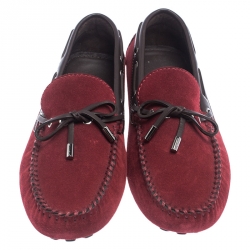 Pre Owned Louis Vuitton Red Suede Gloria Loafers Size 42.5