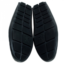 Pre Owned Louis Vuitton Blue/White Leather Shade Penny Loafers Size 44