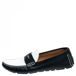 Pre Owned Louis Vuitton Blue/White Leather Shade Penny Loafers Size 44