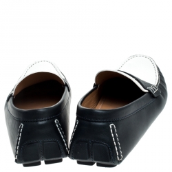 Pre Owned Louis Vuitton Blue/White Leather Shade Penny Loafers Size 44