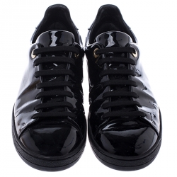 Pre Owned Louis Vuitton Black Patent Leather Frontrow Low Top Lace Up Sneakers Size 39.5