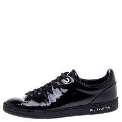 Pre Owned Louis Vuitton Black Patent Leather Frontrow Low Top Lace Up Sneakers Size 39.5