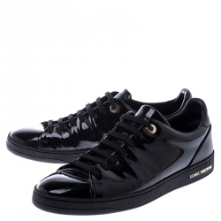 Pre Owned Louis Vuitton Black Patent Leather Frontrow Low Top Lace Up Sneakers Size 39.5