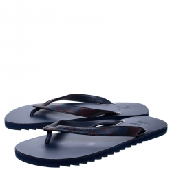 Pre Owned Louis Vuitton Blue Leather And Rubber Molitor Thong Flip Flops Size 42