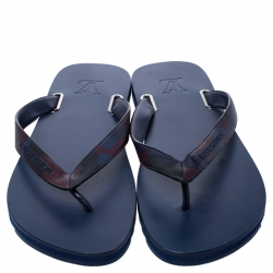 Pre Owned Louis Vuitton Blue Leather And Rubber Molitor Thong Flip Flops Size 42