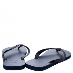 Pre Owned Louis Vuitton Blue Leather And Rubber Molitor Thong Flip Flops Size 42