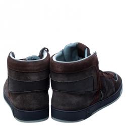 Pre Owned Louis Vuitton Multicolor Leather and Suede Lace Up High Top Sneakers Size 44.5