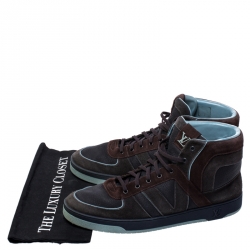 Pre Owned Louis Vuitton Multicolor Leather and Suede Lace Up High Top Sneakers Size 44.5