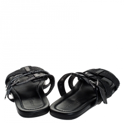 Pre Owned Louis Vuitton Black Python And Leather Slip On Flat Sandals Size 42