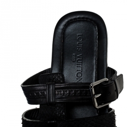 Pre Owned Louis Vuitton Black Python And Leather Slip On Flat Sandals Size 42