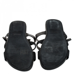 Pre Owned Louis Vuitton Black Python And Leather Slip On Flat Sandals Size 42